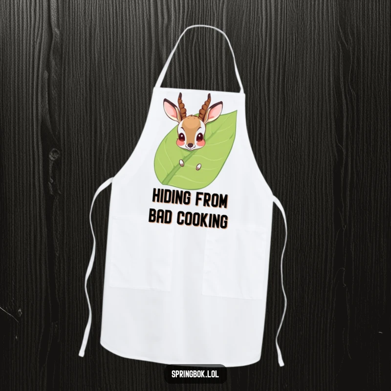 Funny Apron: A blushing antelope peeks from behind a leafy curtain, ready to help in the kitchen with adorable and humorous style.