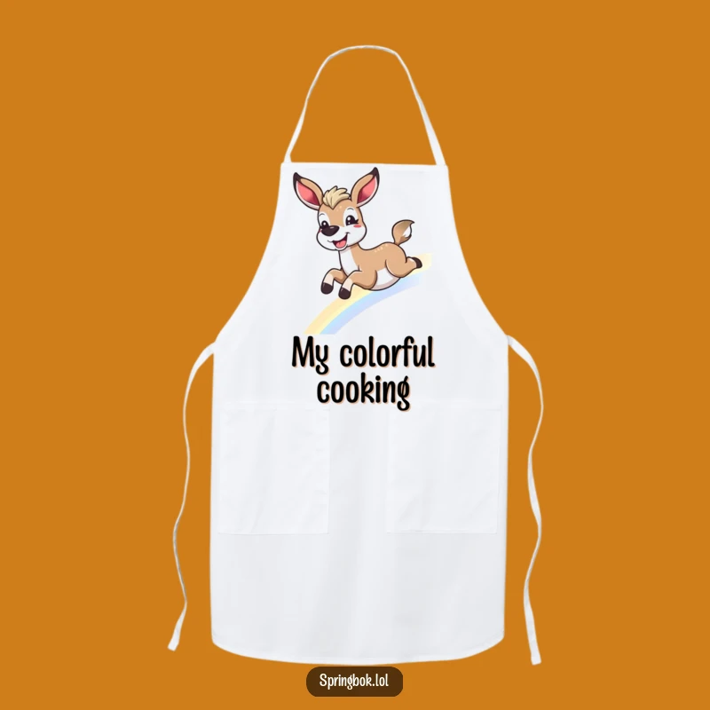 Funny Springbok Rainbow Apron - Whimsical Kitchen Slide Gift