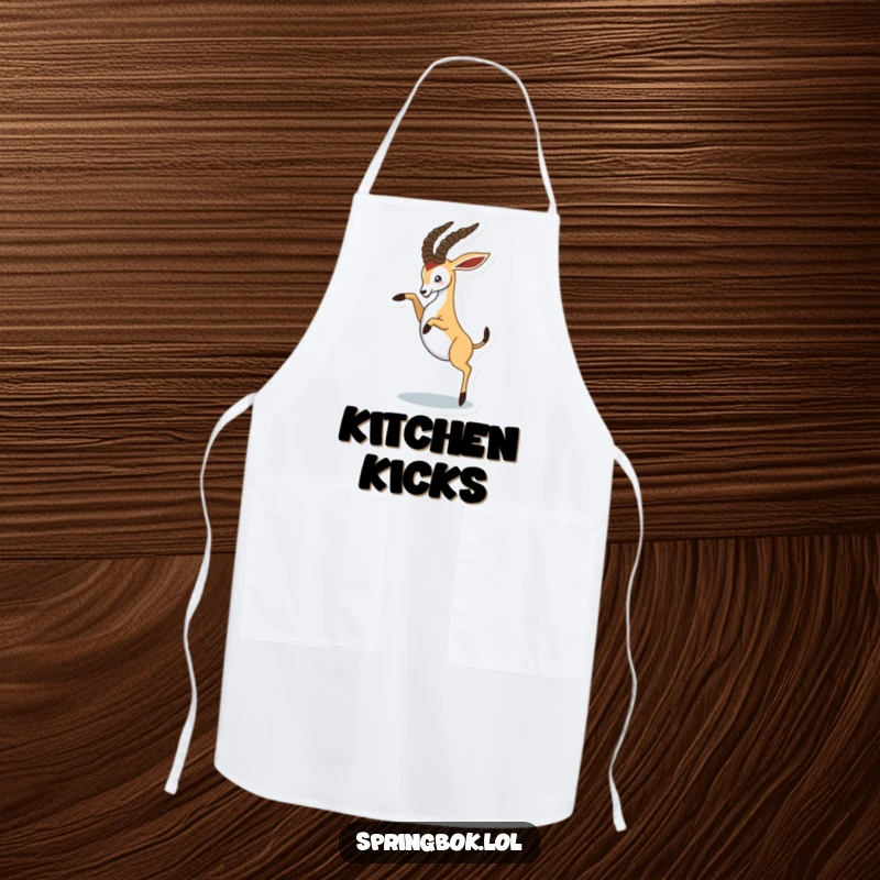 Funny springbok playfully kicking its hind legs in the air, humorous and energetic apron