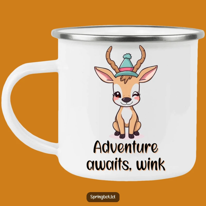 Funny Winking Antelope Camping Mug: Silly Hat Party Animal Enamel Cup, Perfect Funny Gift!