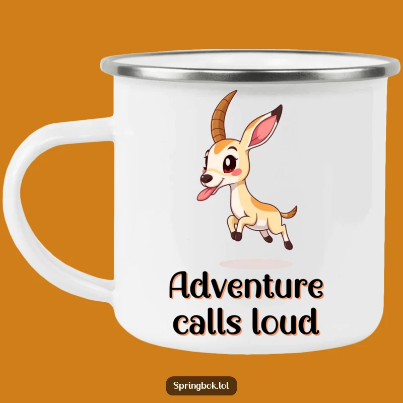 Funny Springbok Tongue Out Camping Mug: Adventure Fuel for Fun