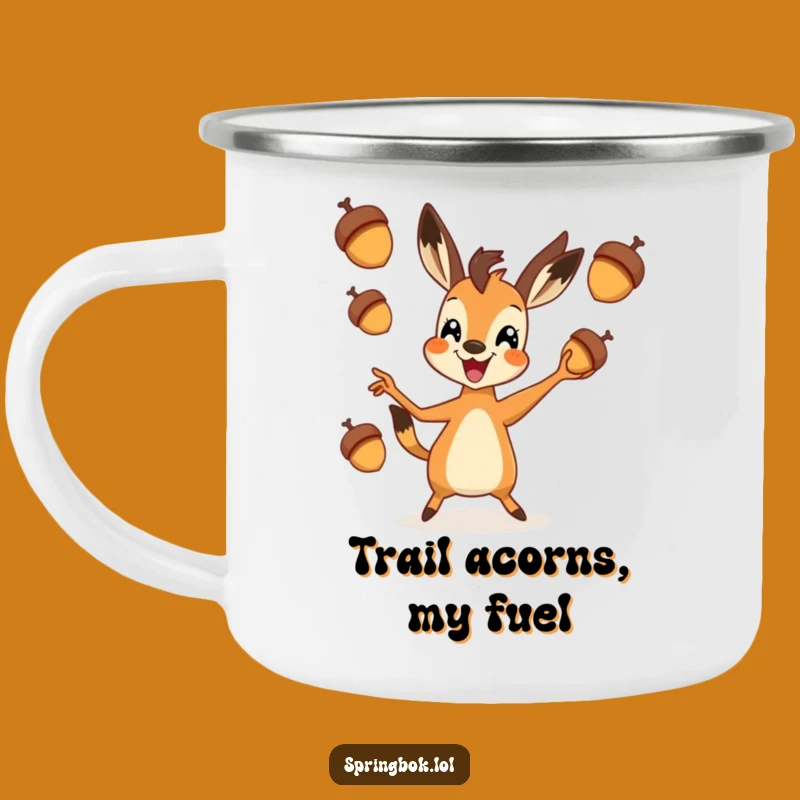 Durable Funny Springbok Juggling Acorns Camping Mug: Adventure with Humor