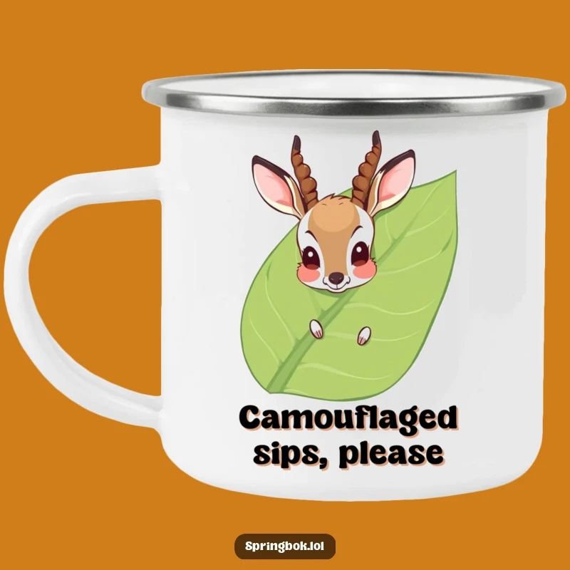 Funny Blushing Antelope Camping Mug: Adorable Peek-a-Boo Wild Animal Enamel Cup, Perfect Funny Gift!