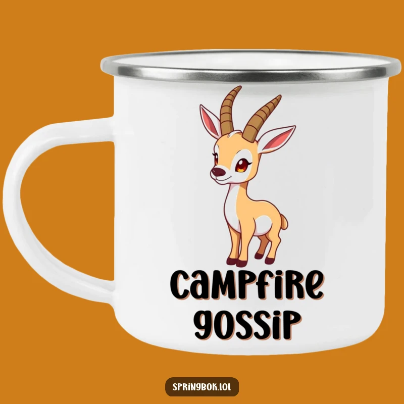 Funny Look-Back Springbok Camping Mug: Explore with Curiosity!