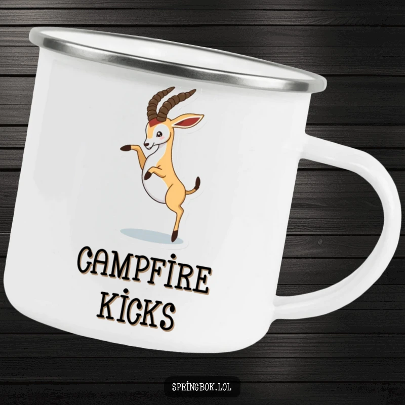 Funny springbok playfully kicking its hind legs in the air, durable and energetic camping mug