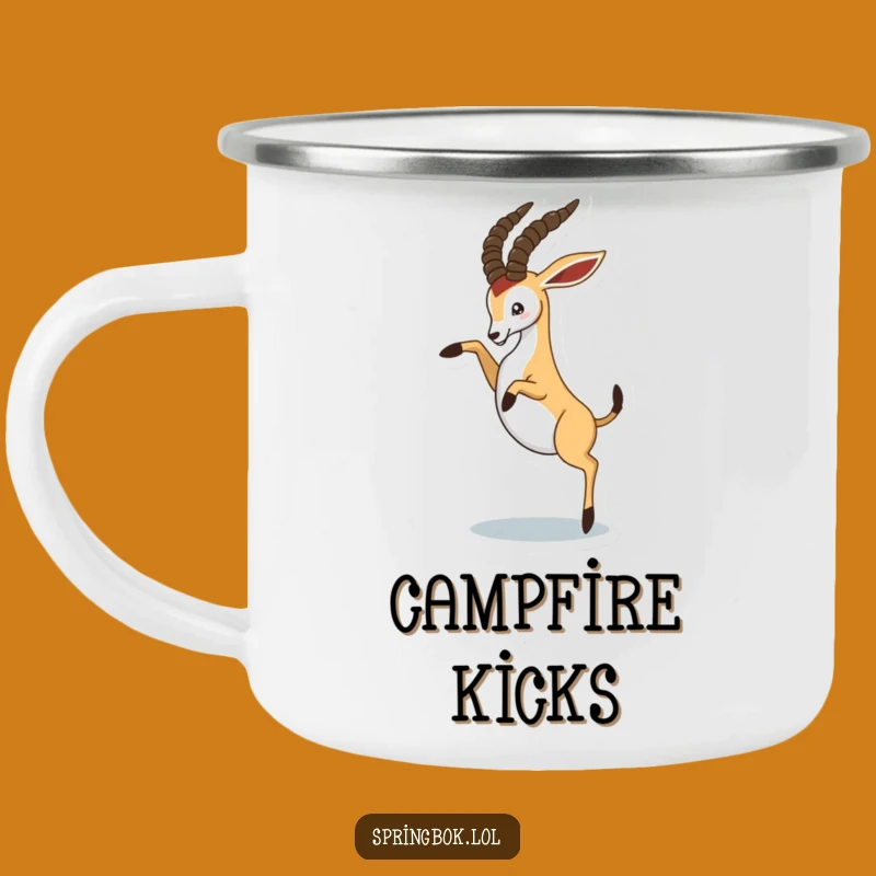 Funny Playful Springbok Camping Mug - Energetic Outdoor Companion
