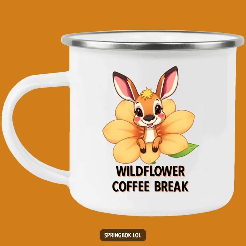 Funny Springbok Flower Peek Camping Mug - Outdoorsy Springbok's Playful Surprise Cup
