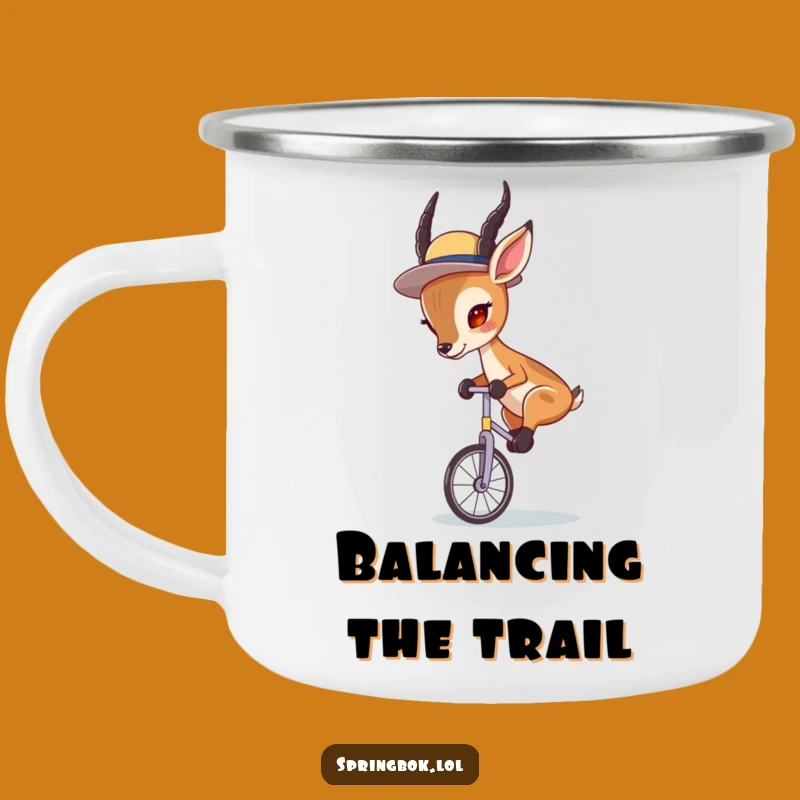 Funny Springbok Unicycle Camping Mug: Adventure with Focused Fun