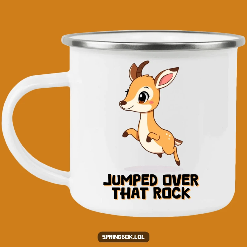 Funny Surprised Hop Springbok Camping Mug: Adventure With a Little Leap