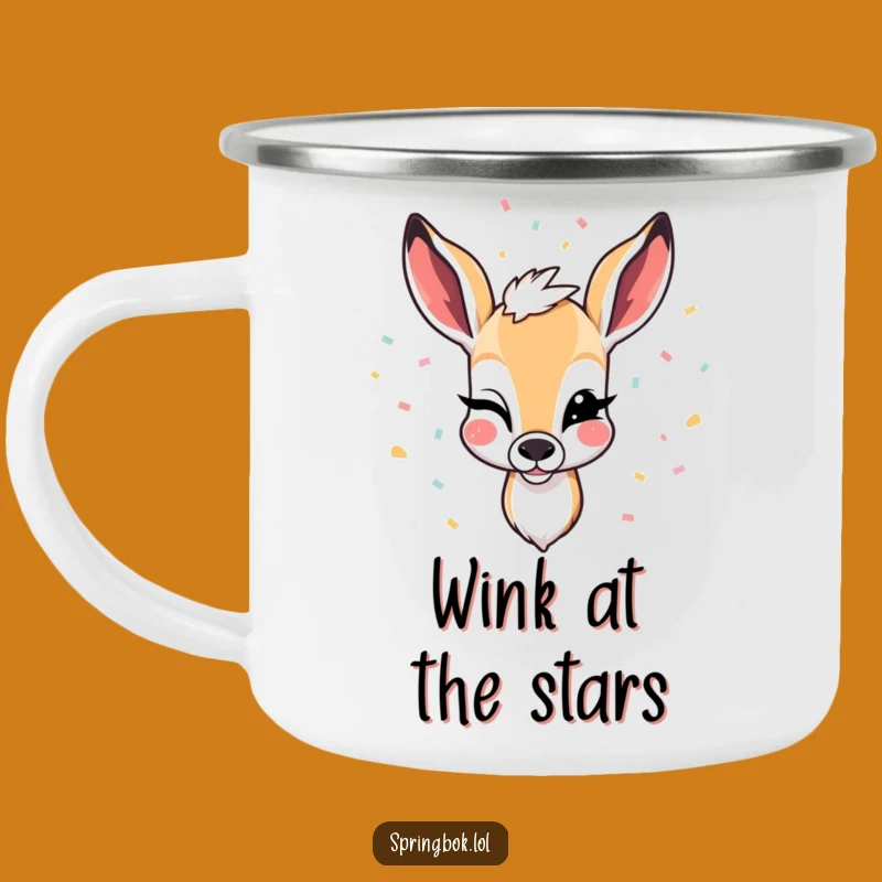 Funny Winking Springbok Camping Mug: Sip Your Celebration Anywhere!