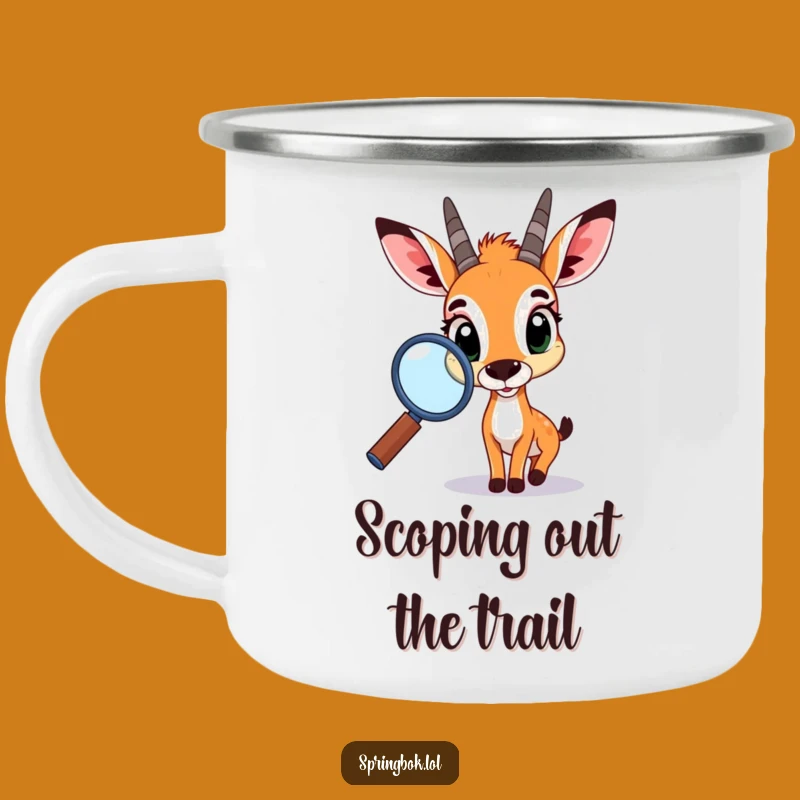Funny Springbok Magnifying Glass Camping Mug: Adventure & Curiosity!