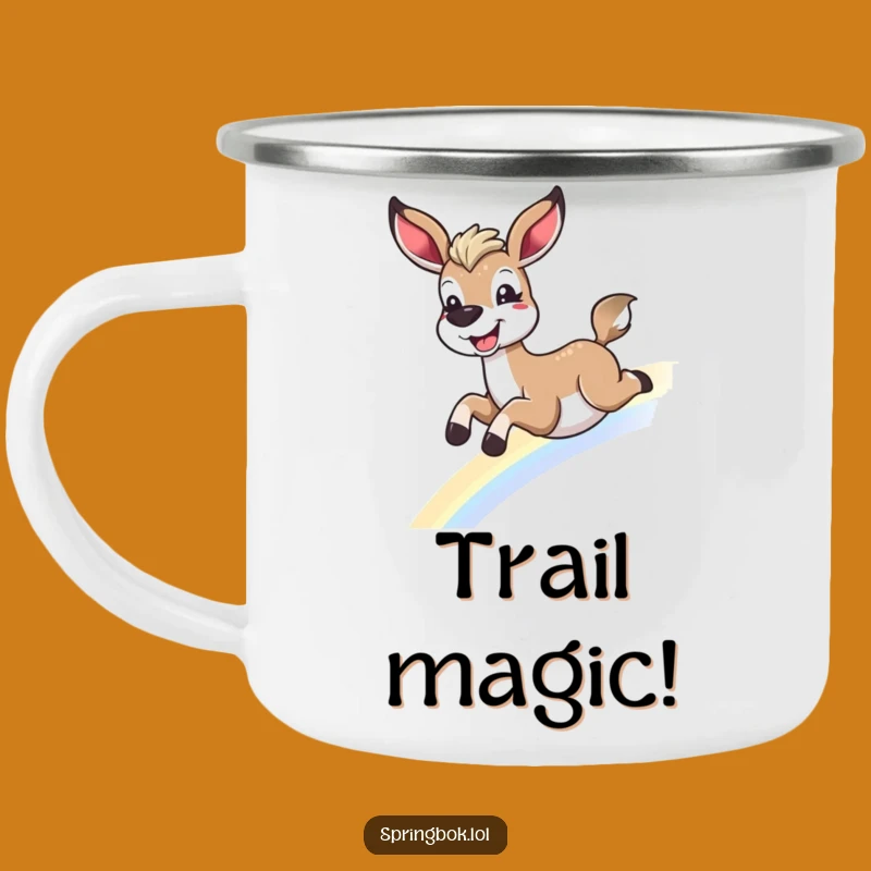 Funny Springbok Rainbow Camping Mug - Whimsical Outdoor Slide Gift