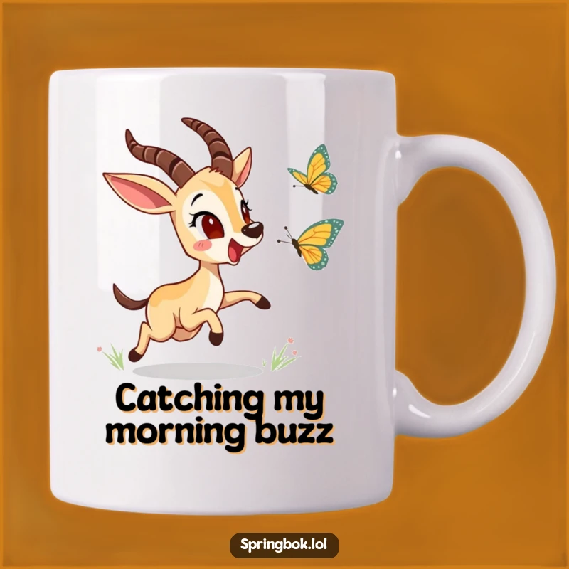 Funny Springbok Butterfly Chase Mug: A Hilarious Cute Character Gift