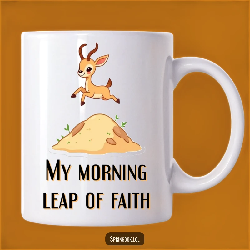 Funny Antelope Leap Mug: Tiny Character Joyful Jump, Perfect Funny Animal Gift