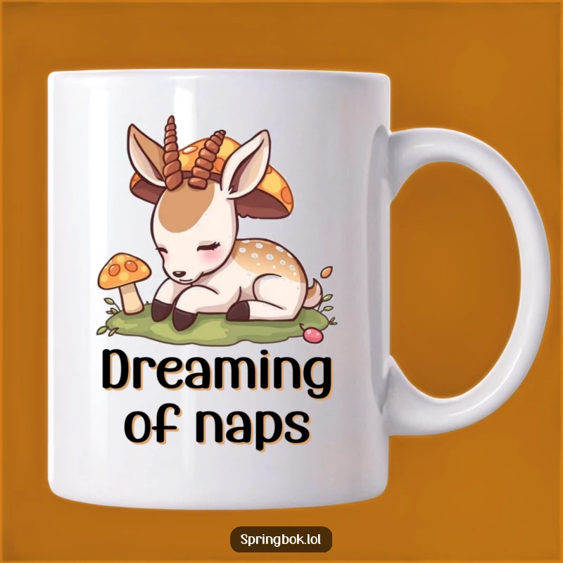 Funny Napping Antelope Mug: Peaceful Mushroom Slumber Coffee Cup, Perfect Funny Gift!