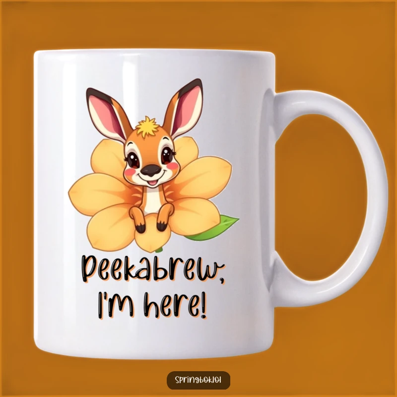 Funny Springbok Flower Peek Mug - Adorable Springbok's Playful Surprise Gift