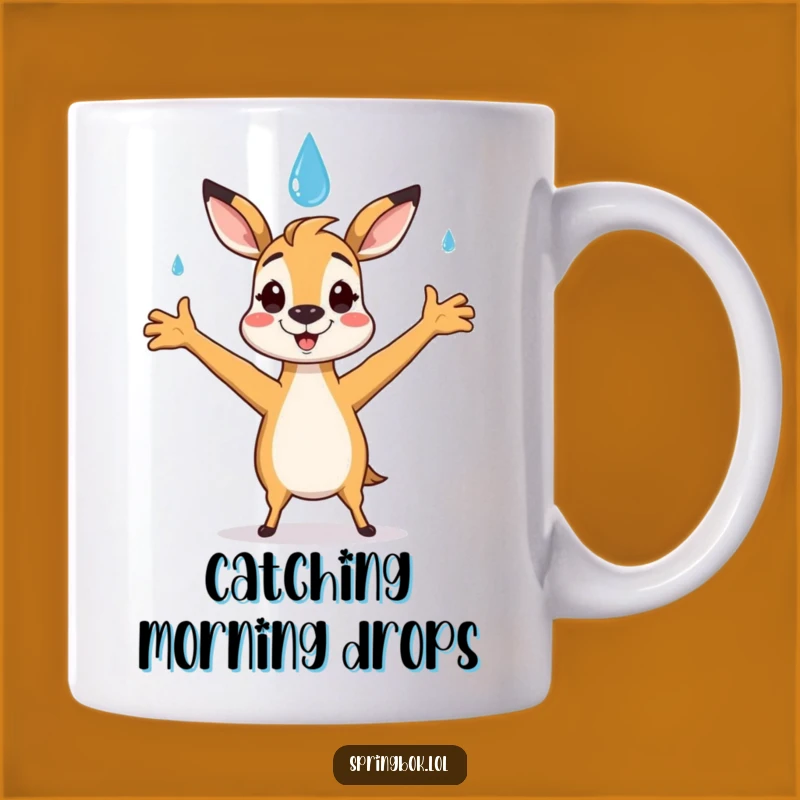 Funny Springbok Raindrop Mug: Happy Catch Gift for Optimists