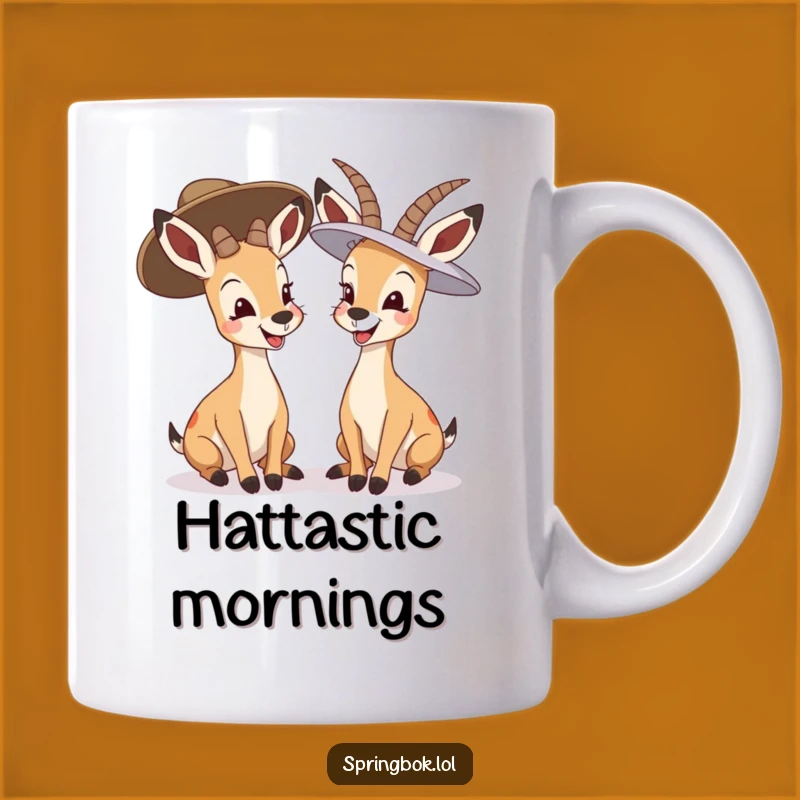 Funny Giggling Springbok Mug: Hilarious Antelopes in Big Hats Gift