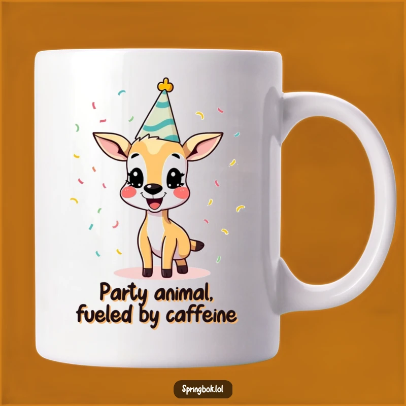 Funny Springbok Party Hat Confetti Mug: Hilarious Animal Design, Perfect Gift for Celebrations