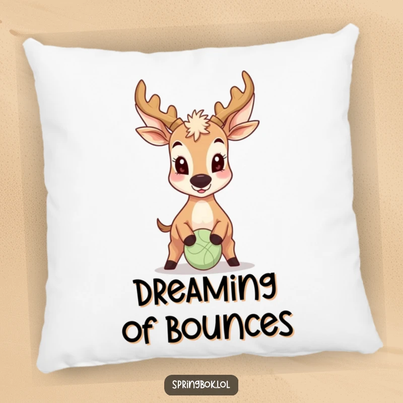Funny Antelope Pillow: A happy antelope skillfully bounces a small ball with its nose, offering comfort and a dose of humor.