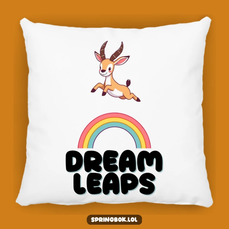 Funny Springbok Rainbow Pillow: Cozy Leap, Cute Animal Comfort, Humorous Funny Gift
