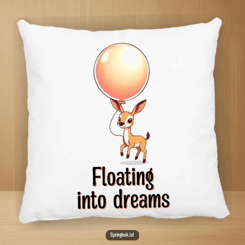 Funny Springbok Balloon Pillow: A springbok happily bouncing a shiny balloon, perfect for adding comfort and cheer.