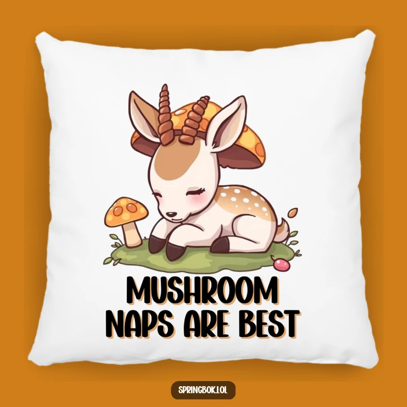 Funny Napping Antelope Pillow: Peaceful Mushroom Slumber Cushion, Perfect Funny Gift!
