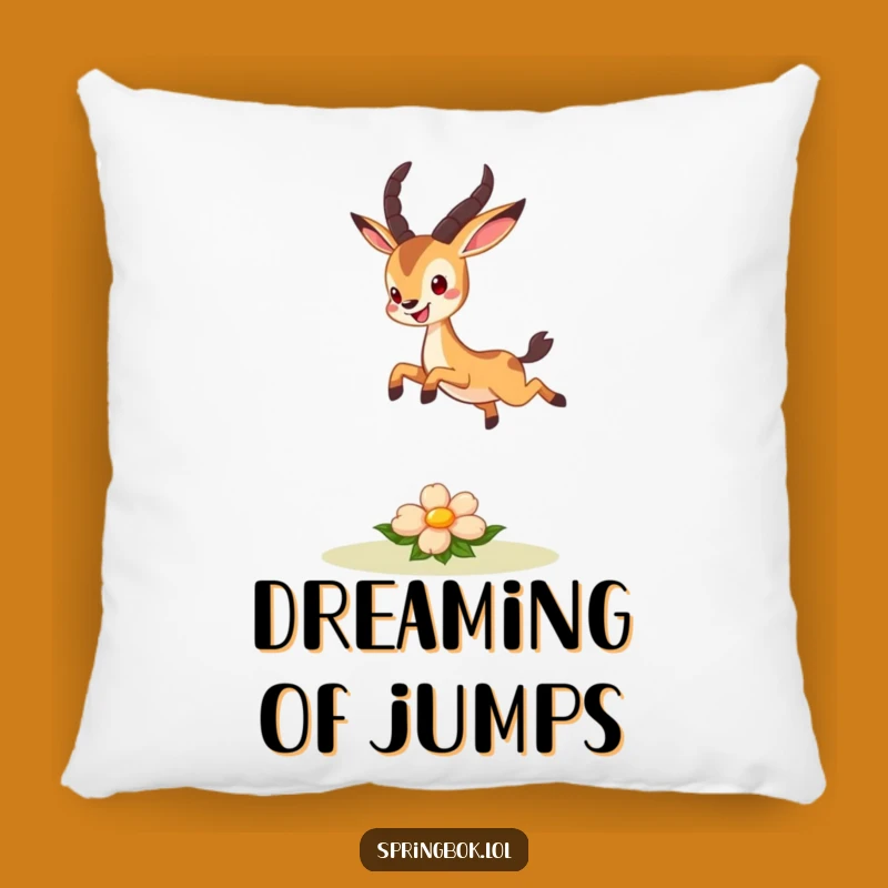 Funny Pillow: Adorable Springbok Leaping Over Flower - Cute Comfort Gift