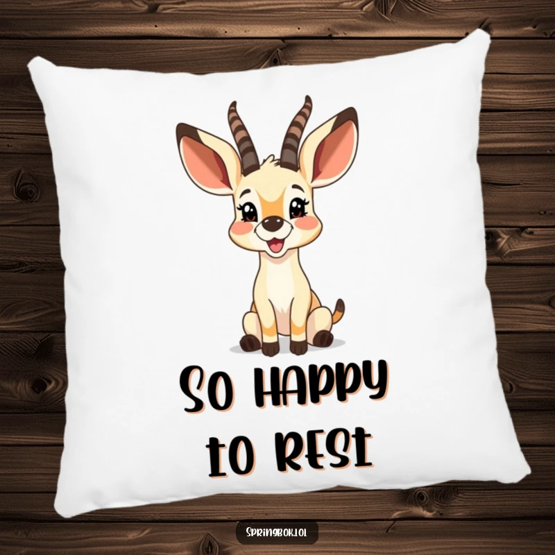 Funny springbok with big, bouncy ears twitching with gleeful joy, printed on a soft and cozy pillow.