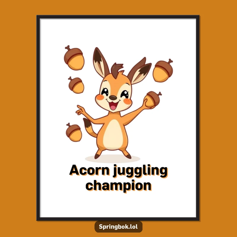 Funny Springbok Juggling Acorns Digital Art: Instant Whimsy for Your Walls