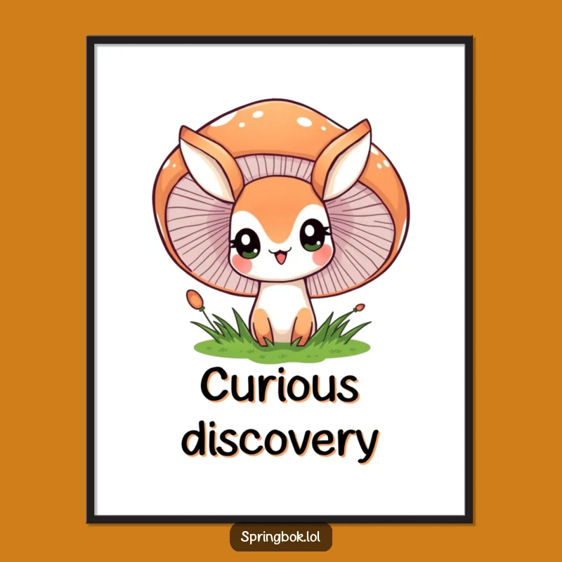 Funny Digital Art: Springbok Mushroom Peek - Whimsical Forest Print Gift