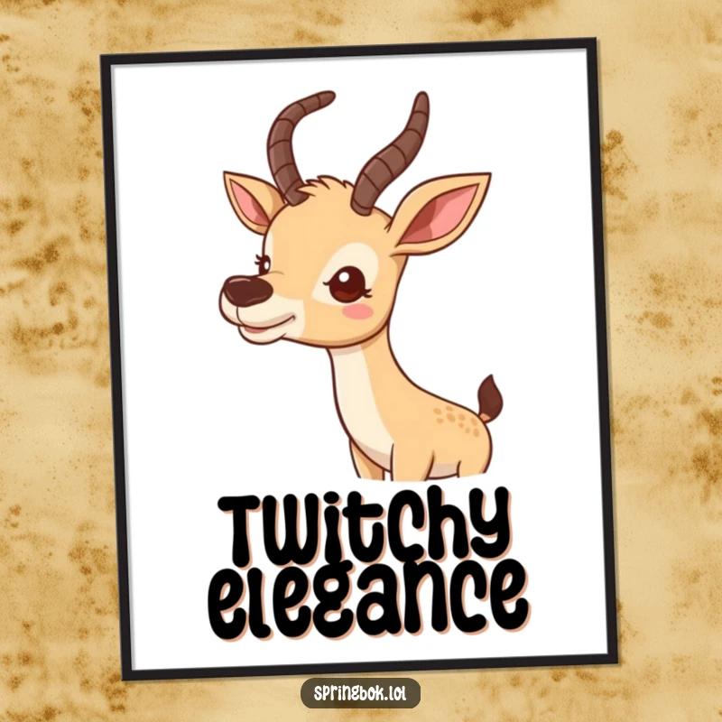 Funny digital art print of a cute antelope wiggling its nose curiously, perfect for wall decor.