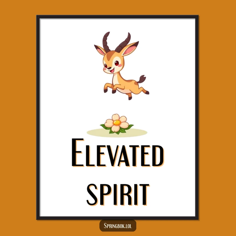 Funny Digital Art: Springbok's Joyful Leap - Cute Flower Print Gift