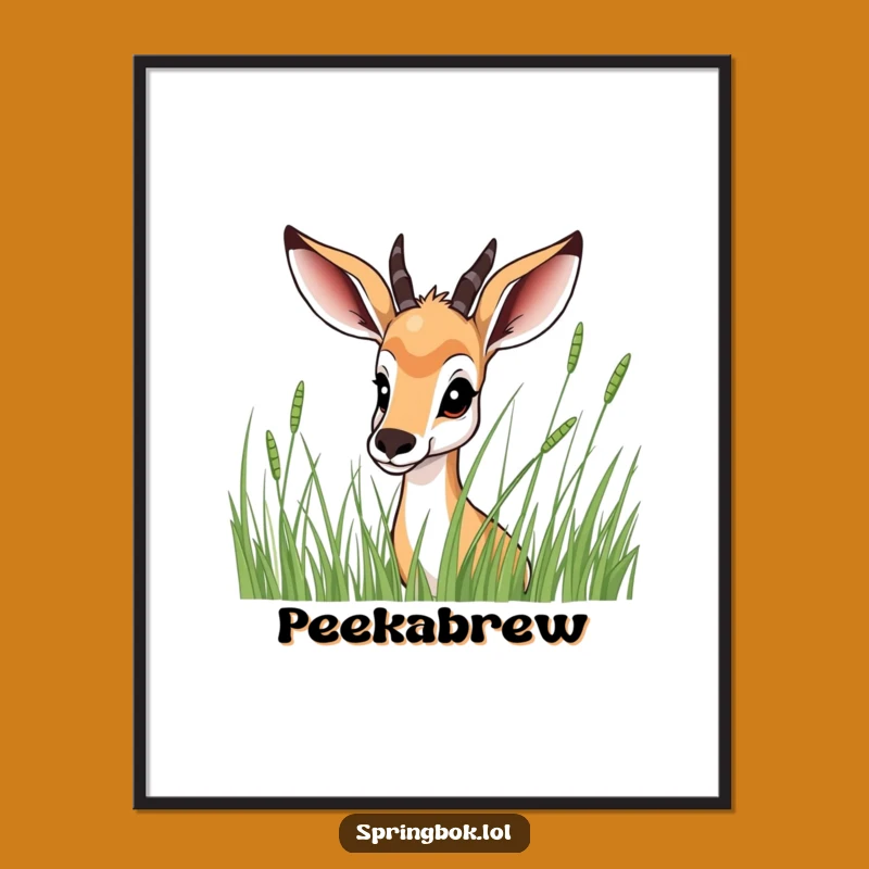 Funny Springbok Digital Art: Peeking Grass Print, Hilarious Instant Download, Unique Funny Gift!
