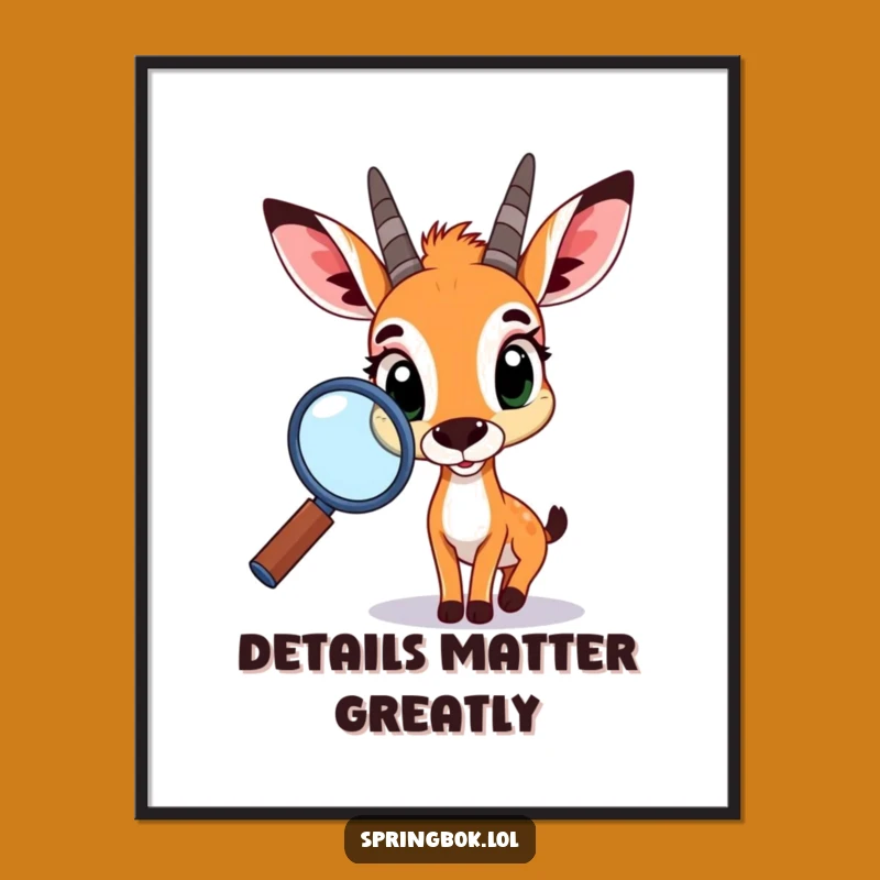 Funny Springbok Magnifying Glass Digital Art: Wall Decor with Wit!