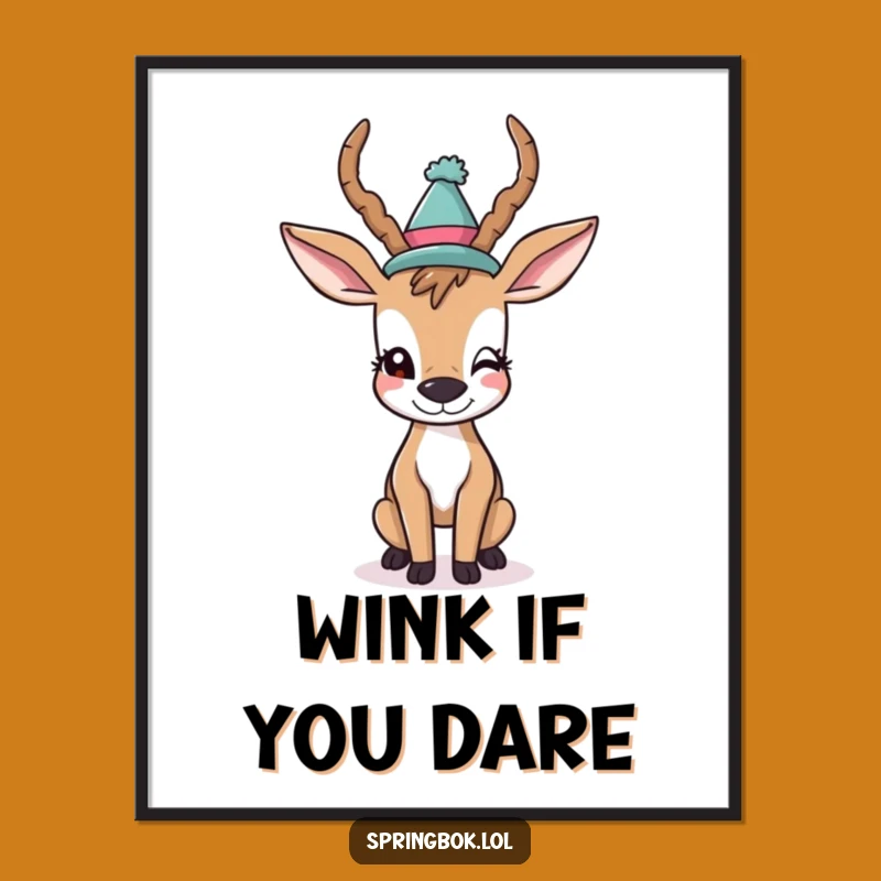Funny Winking Antelope Digital Art Print: Silly Hat Party Animal Decor, Perfect Funny Gift!