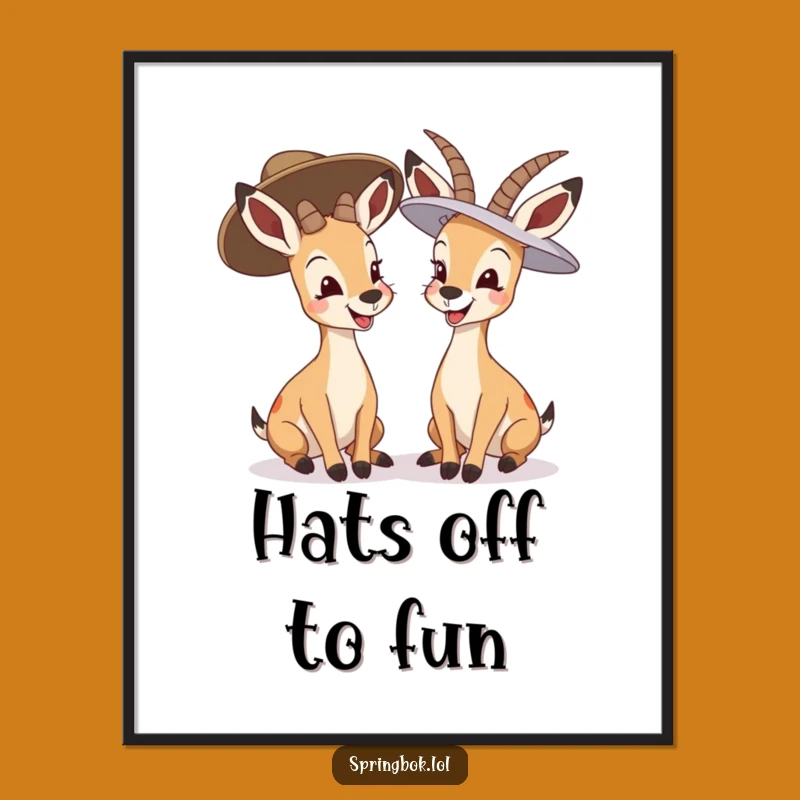 Funny Giggling Springbok Digital Art: Hilarious Big Hat Antelope Print
