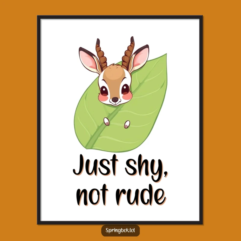 Funny Blushing Antelope Digital Art Print: Charming Peek-a-Boo Wild Animal Decor, Perfect Funny Gift!