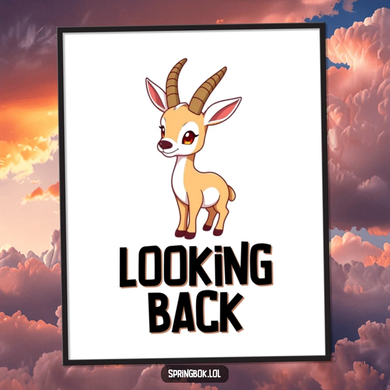 Funny springbok digital art print shows a springbok looking over its shoulder in a funny pose, vibrant and humorous.