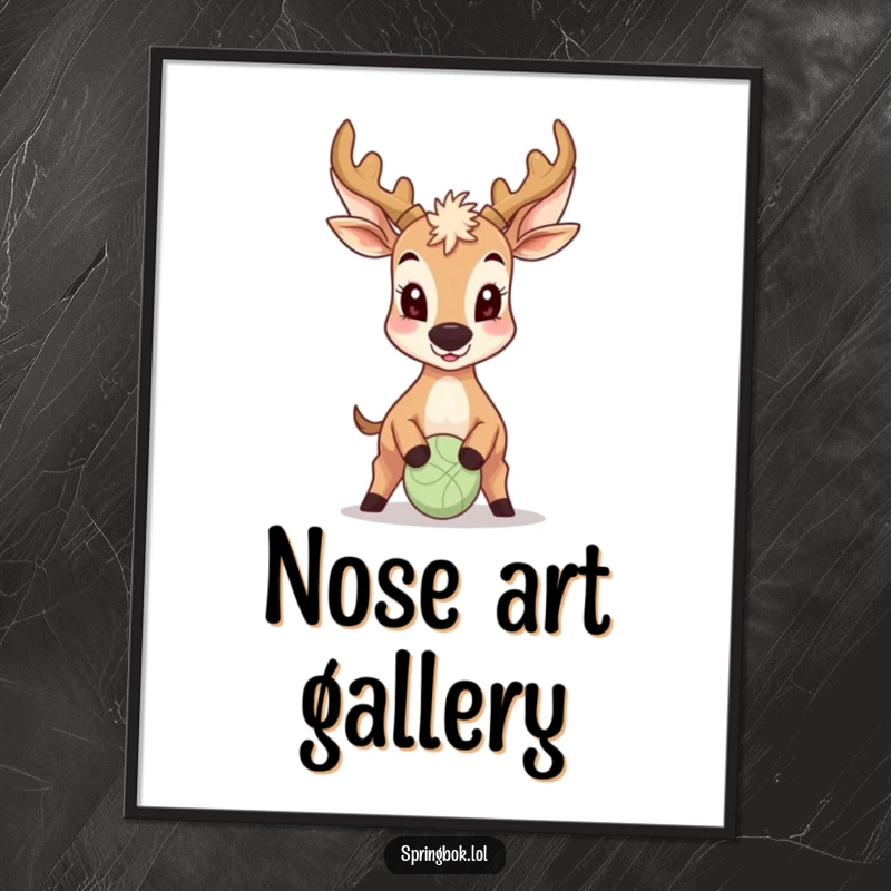 Funny Antelope Digital Art Print: A smiling antelope humorously bounces a small ball with its nose, creating a delightful and fun visual.