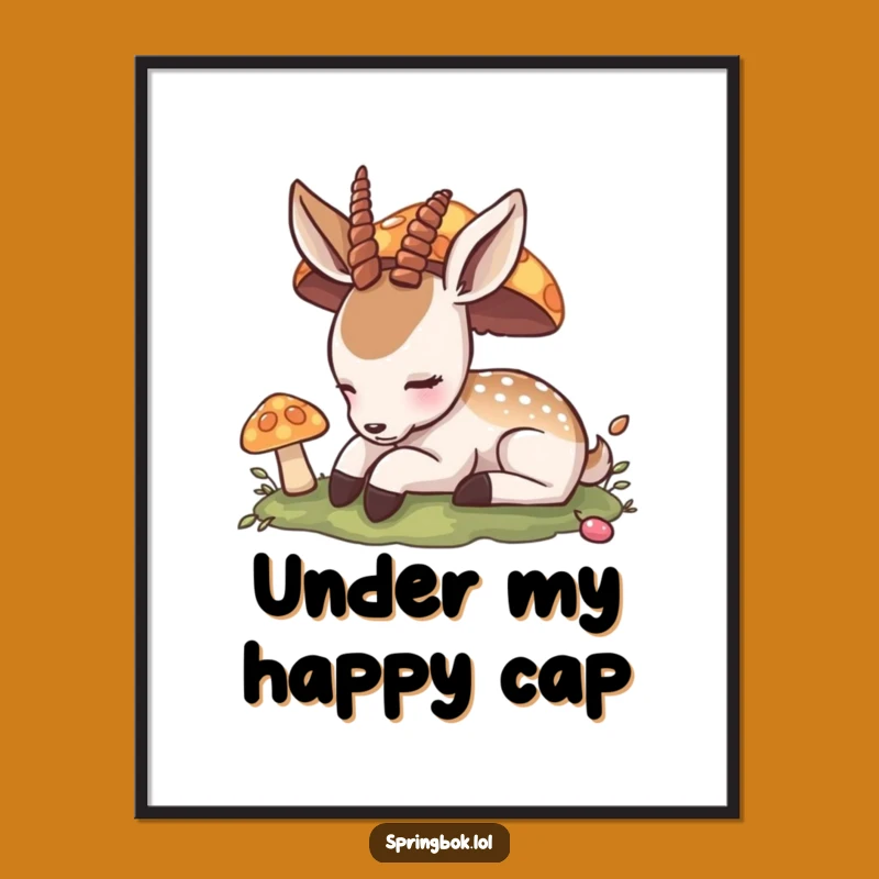 Funny Napping Antelope Digital Art Print: Peaceful Mushroom Slumber Decor, Perfect Funny Gift!