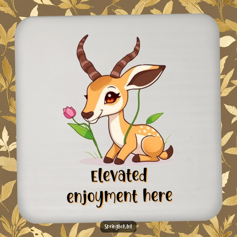 Funny Springbok Coaster: A springbok stretching its neck for a high leaf, a humorous and functional coaster.