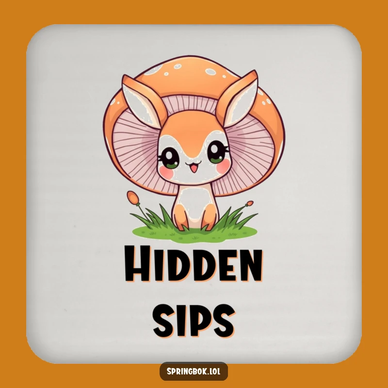 Funny Drink Coaster: Springbok Mushroom Peek - Whimsical Table Accent Gift