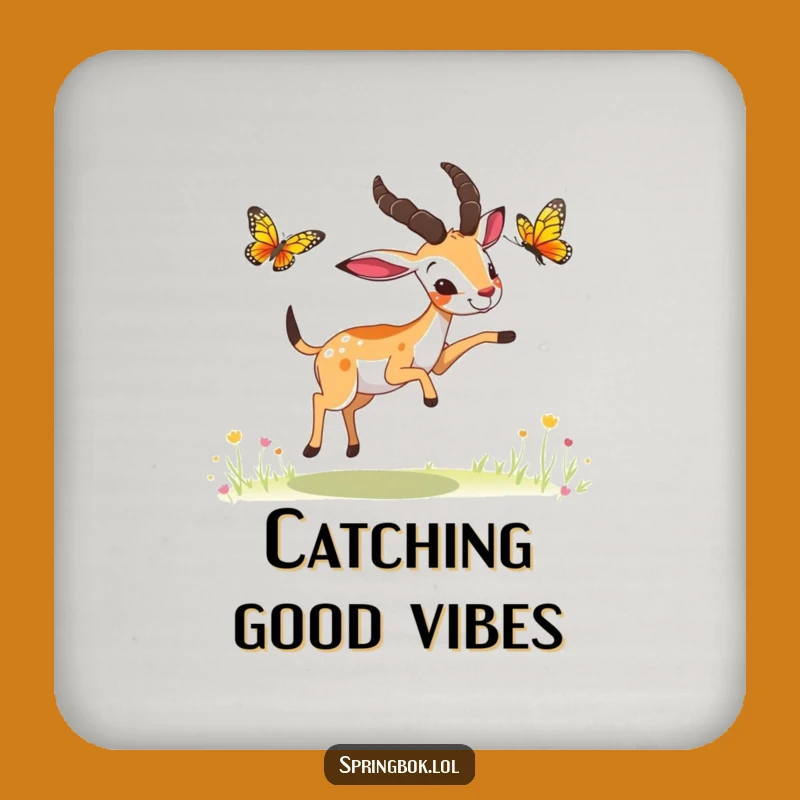 Funny Springbok Butterfly Chase Coaster: Protect Surfaces with Playfulness