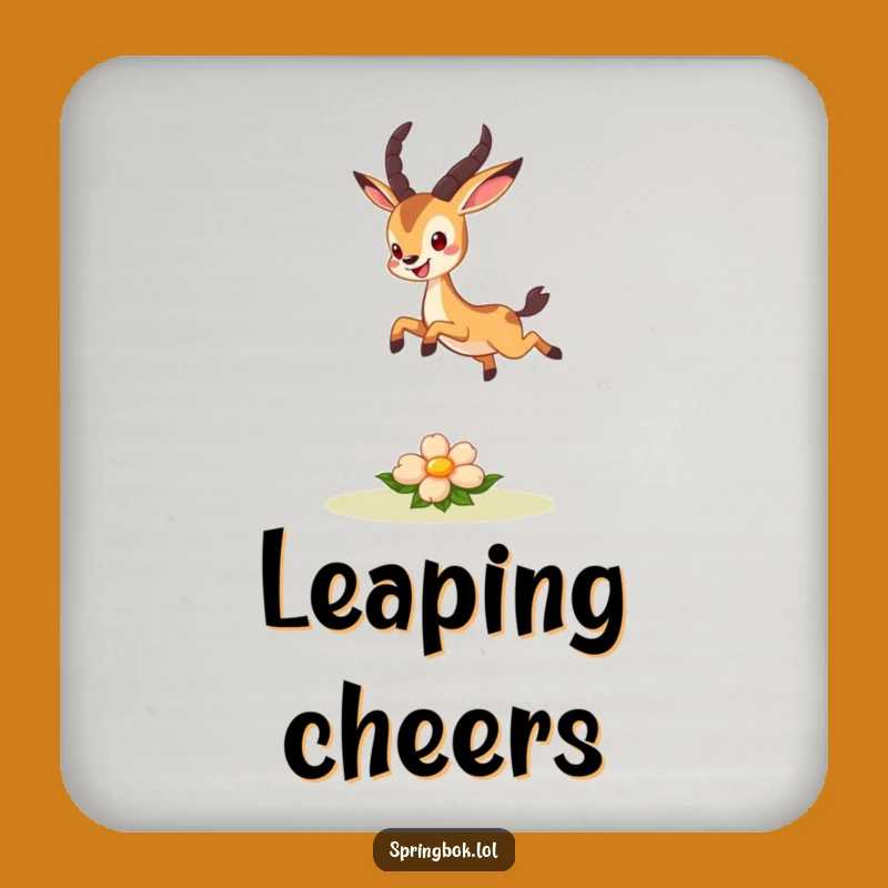 Funny Drink Coaster: Springbok Joyful Leap - Cute Flower Protection Gift