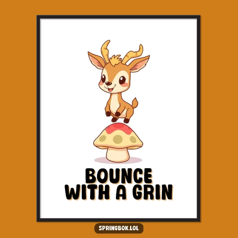 Funny Springbok Mushroom Poster: Joyful Wall Art for a Fun Gift!