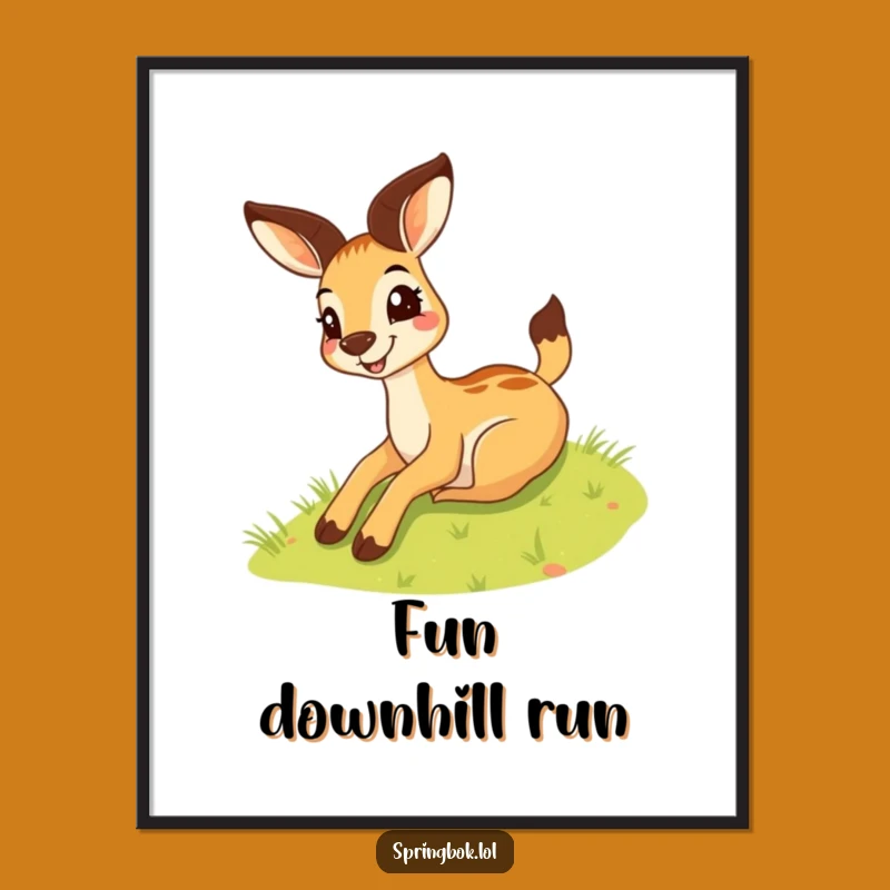 Funny Springbok Hill Slide Poster - Silly Springbok's Grinning Descent Art
