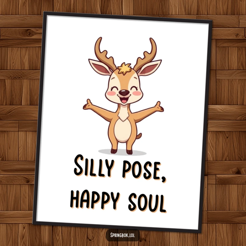 Funny Antelope Poster: A joyful antelope strikes an exaggeratedly silly pose with arms wide, creating a humorous and uplifting art piece.