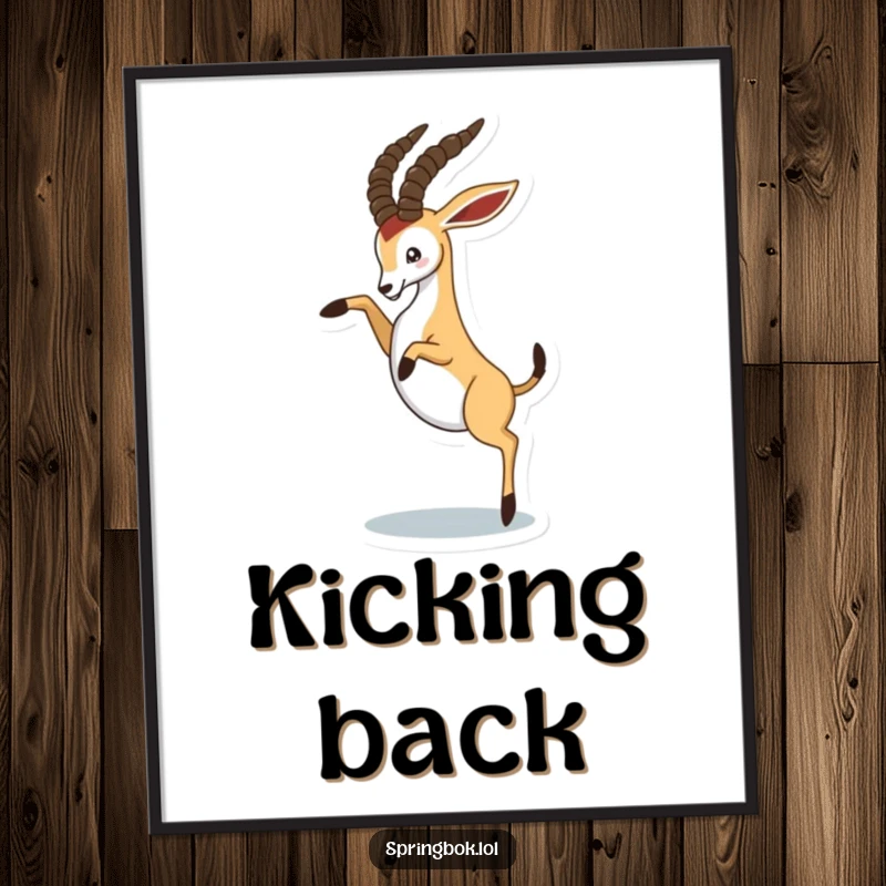 Funny springbok playfully kicking its hind legs in the air, dynamic and humorous animal wall decor