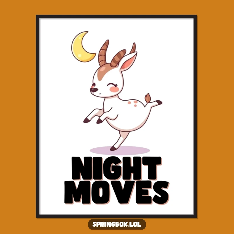 Funny Springbok Moon Poster: Nighttime Joy Art, Perfect Funny Gift